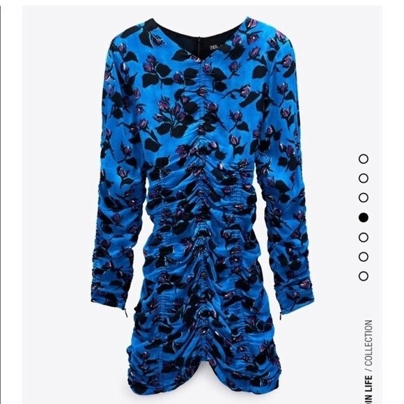 ZARA DRAPED PRINT DRESS Mid-blue‎ 0/8334/4 Size XSmall - Picture 1 of 11